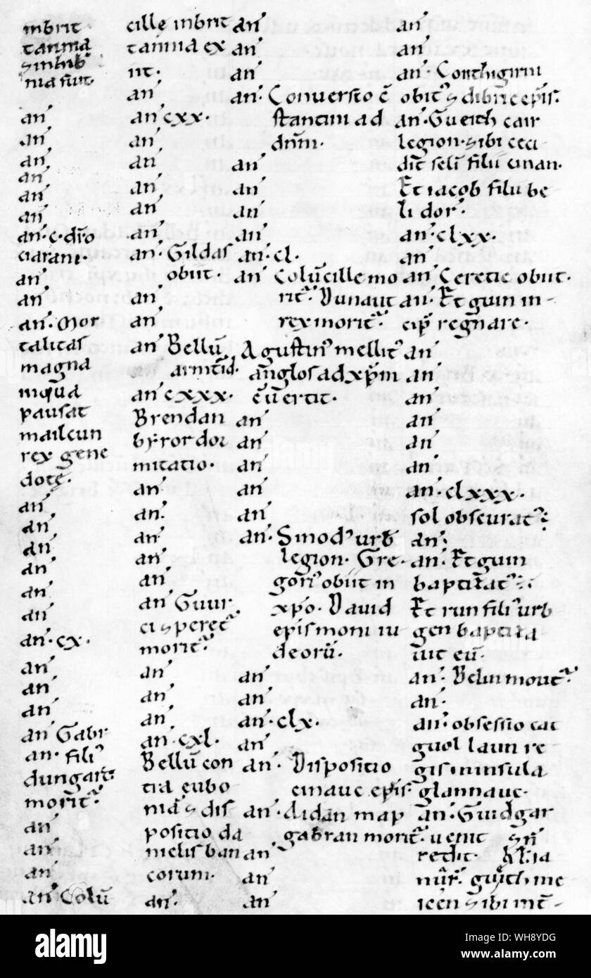 La Pascua de los anales, que data de principios del siglo XI, que dan la única evidencia fáctica de la existencia del Rey Arturo Foto de stock