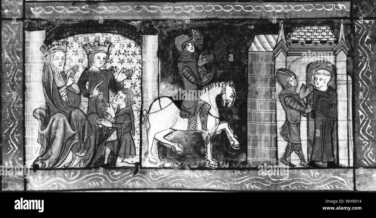 El vengativo Gawaine partiendo de King Arthur y Guinevere para realizar una misión de valor Foto de stock