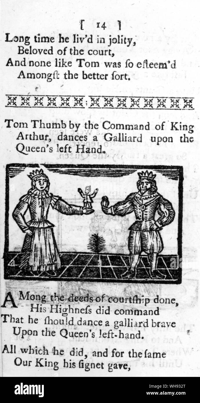 La historia de Tom Thumb. El Rey y la Reina, quien ostenta Tom en su mano. Foto de stock