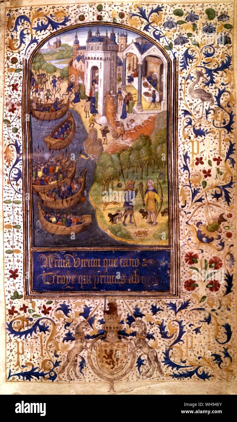 Una iluminación por Guillermo Vrelant para un manuscrito de Virgilio presentó a la hija de Jacobo I Foto de stock