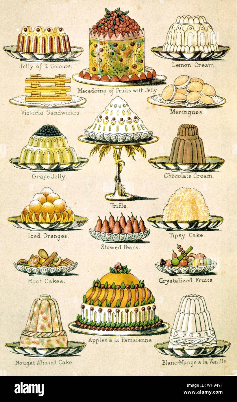 Jaleas y cremas platos dulces de Beeton Administración doméstica 1888 Foto de stock