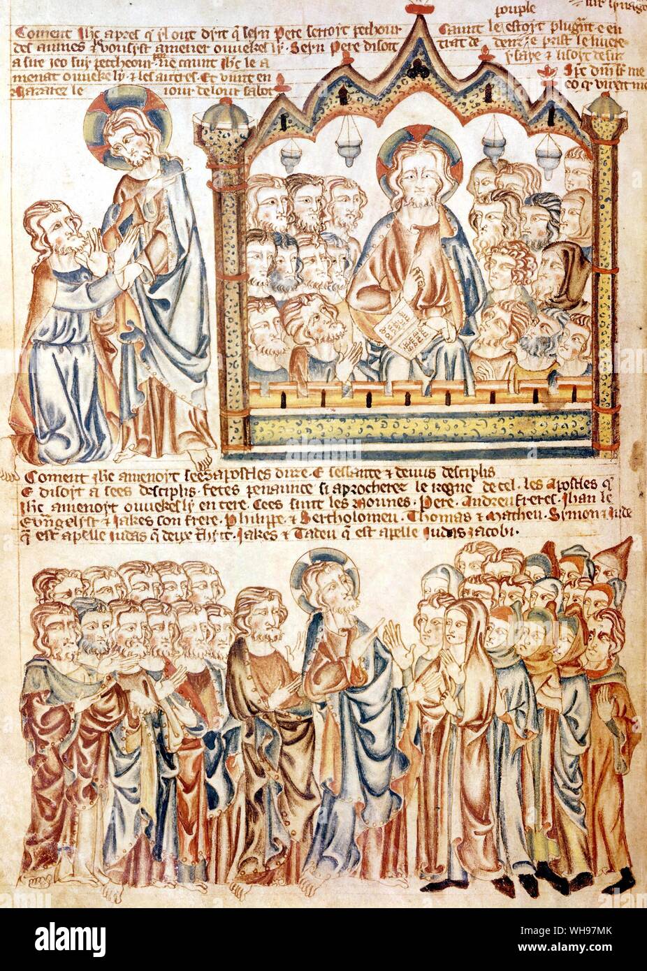 Página de la Biblia Holkham libro de imágenes de Cristo de llamar a sus apóstoles y discípulos Foto de stock