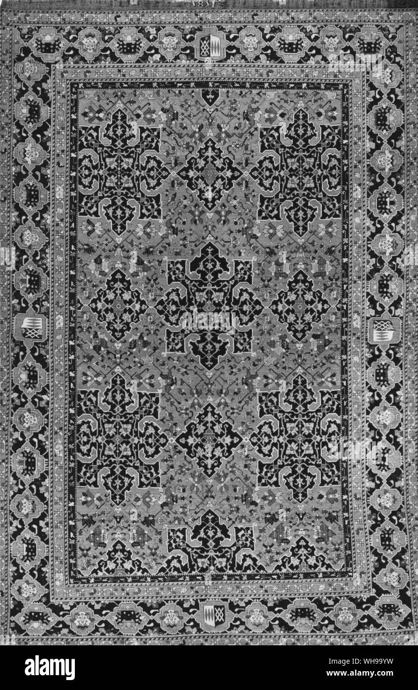 English imitación de una alfombra de Anatolia (llamado Lotto tipo), teniendo el Montagu brazos, 1585. Foto de stock