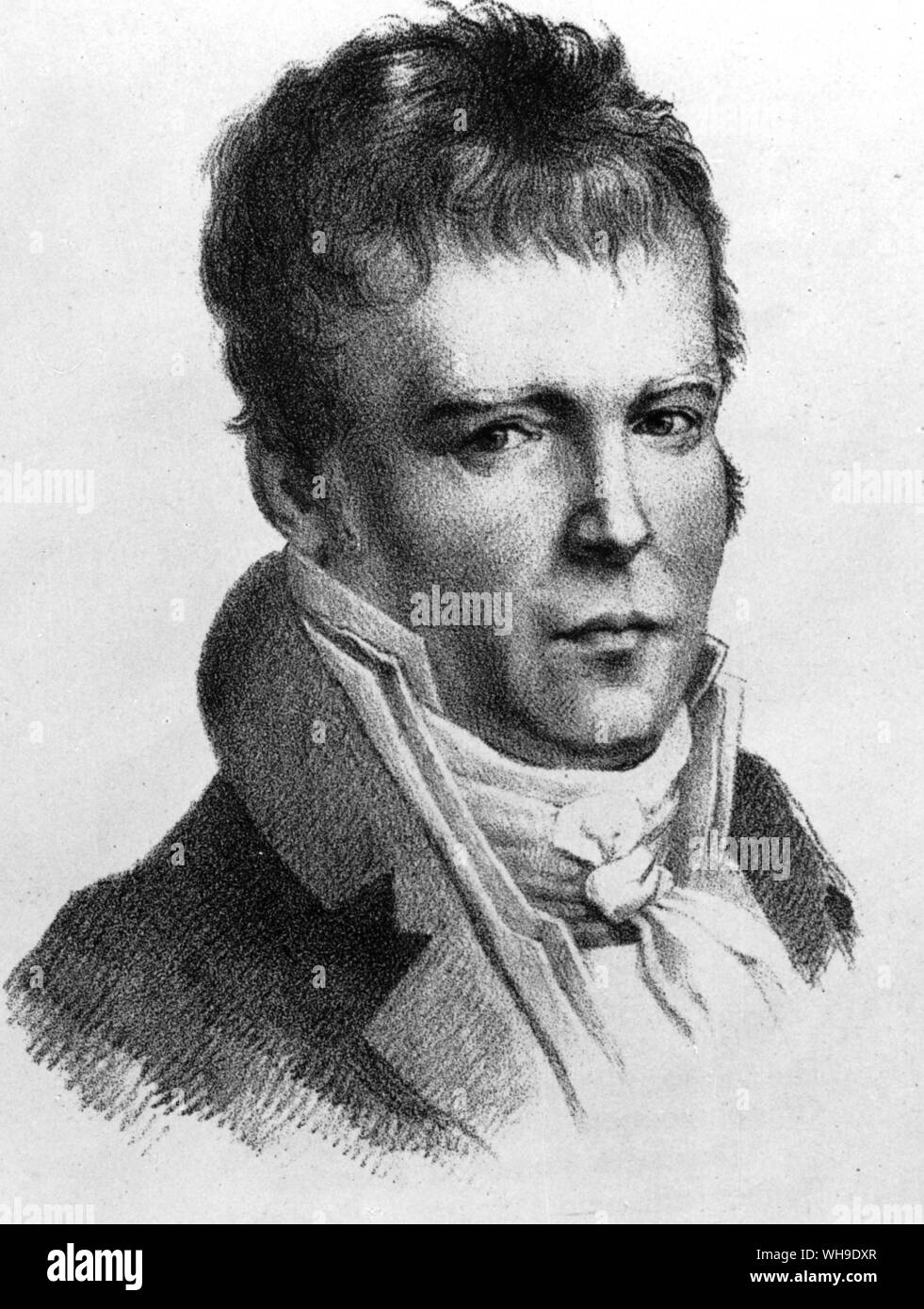 Humboldt's self-portrait. Litografía hecha a partir de un dibujo de su reflejo en un espejo, París 1814. Fue entonces cuarenta y cinco años. Foto de stock