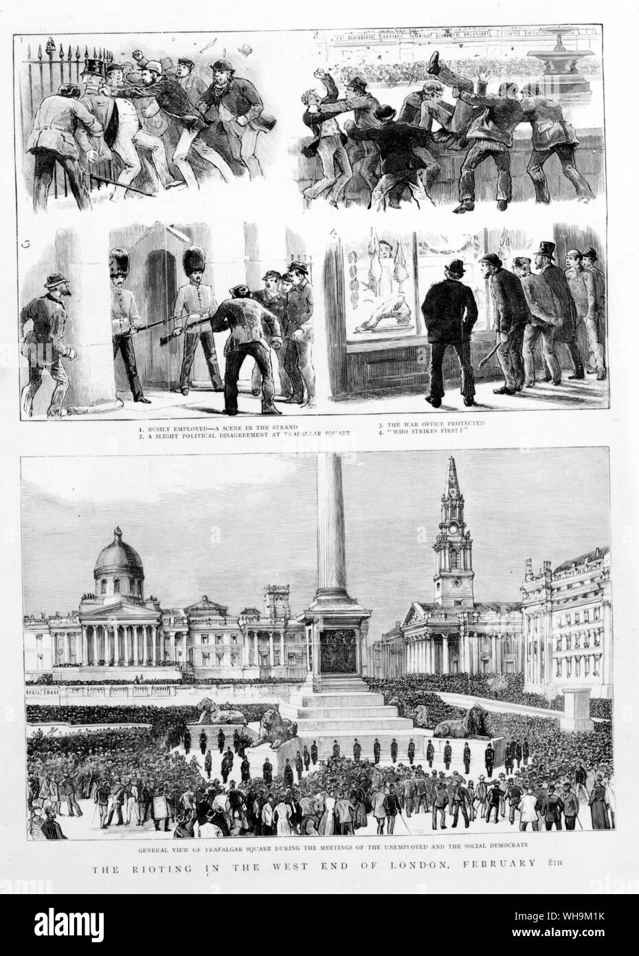 Febrero 1886: Le gráfico. Los disturbios en el West End de Londres. Foto de stock