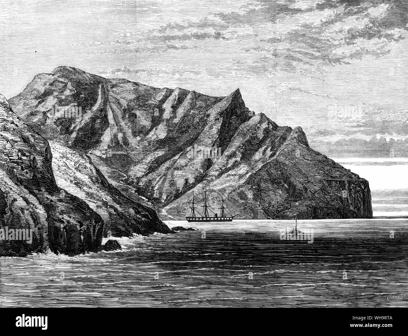 ILN Junio 10 1876: bosquejos de HMS Challenger por J.J. Wild. HMS Challenger en la Bahía Cumberland. Foto de stock