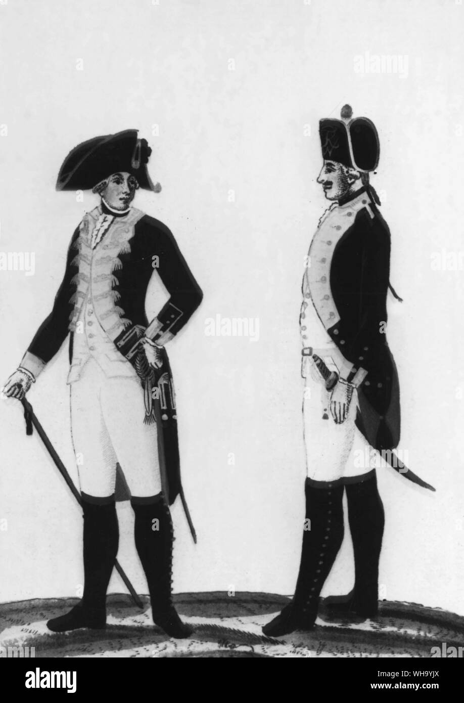 Hussars en uniforme militar prusiano, en 1789. Foto de stock