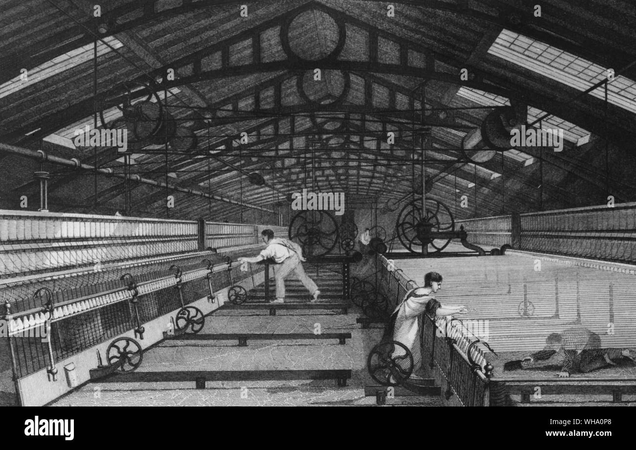 La Revolución Industrial, el siglo XIX: Mule spinning. Foto de stock
