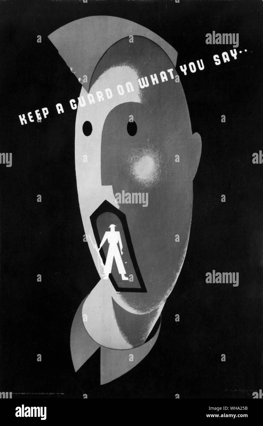 WW2: "Mantenga una guardia en lo que dice.." / póster de la guerra. Foto de stock