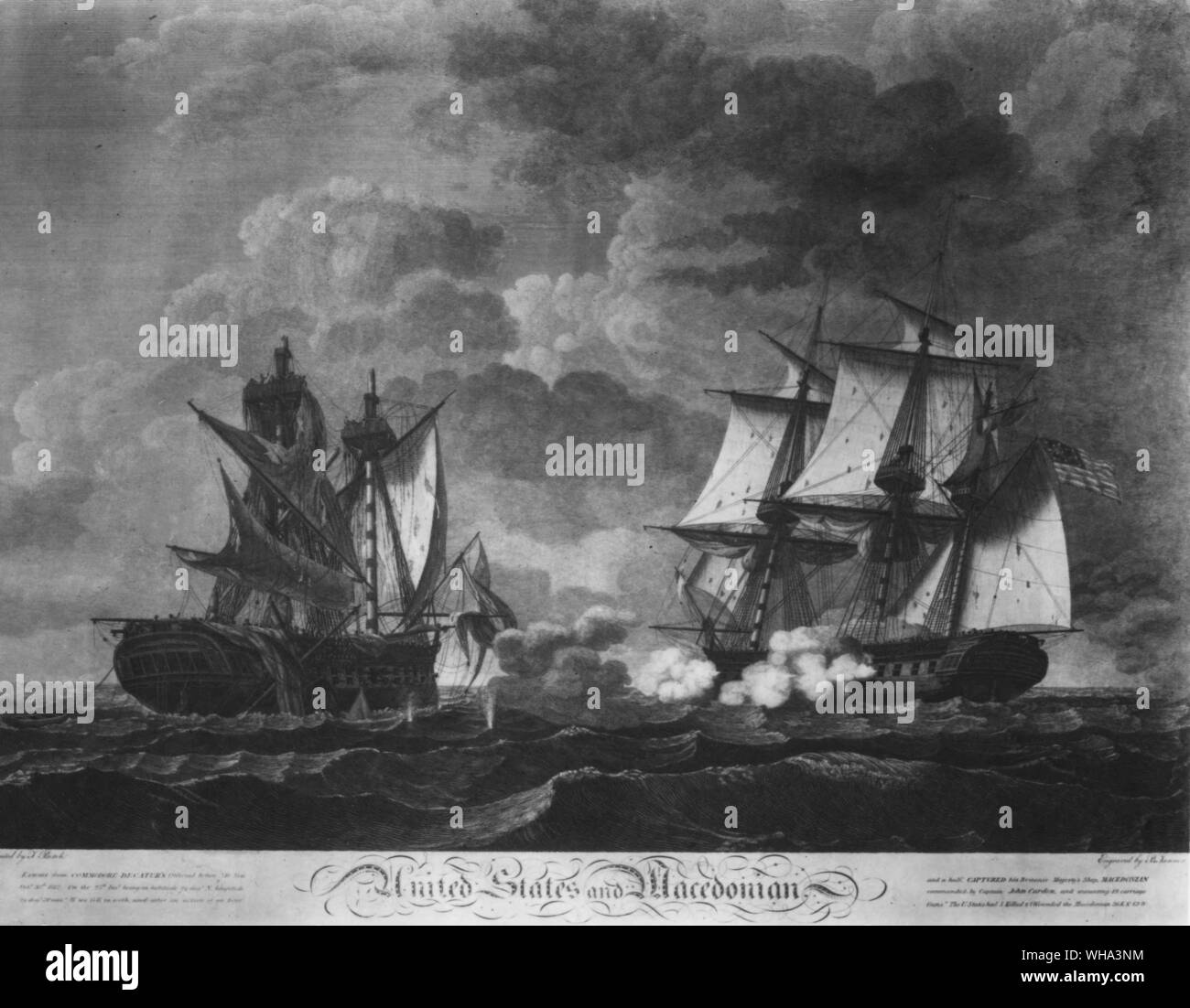 Los buques: Los Estados Unidos y Macedonia. 1812. Foto de stock