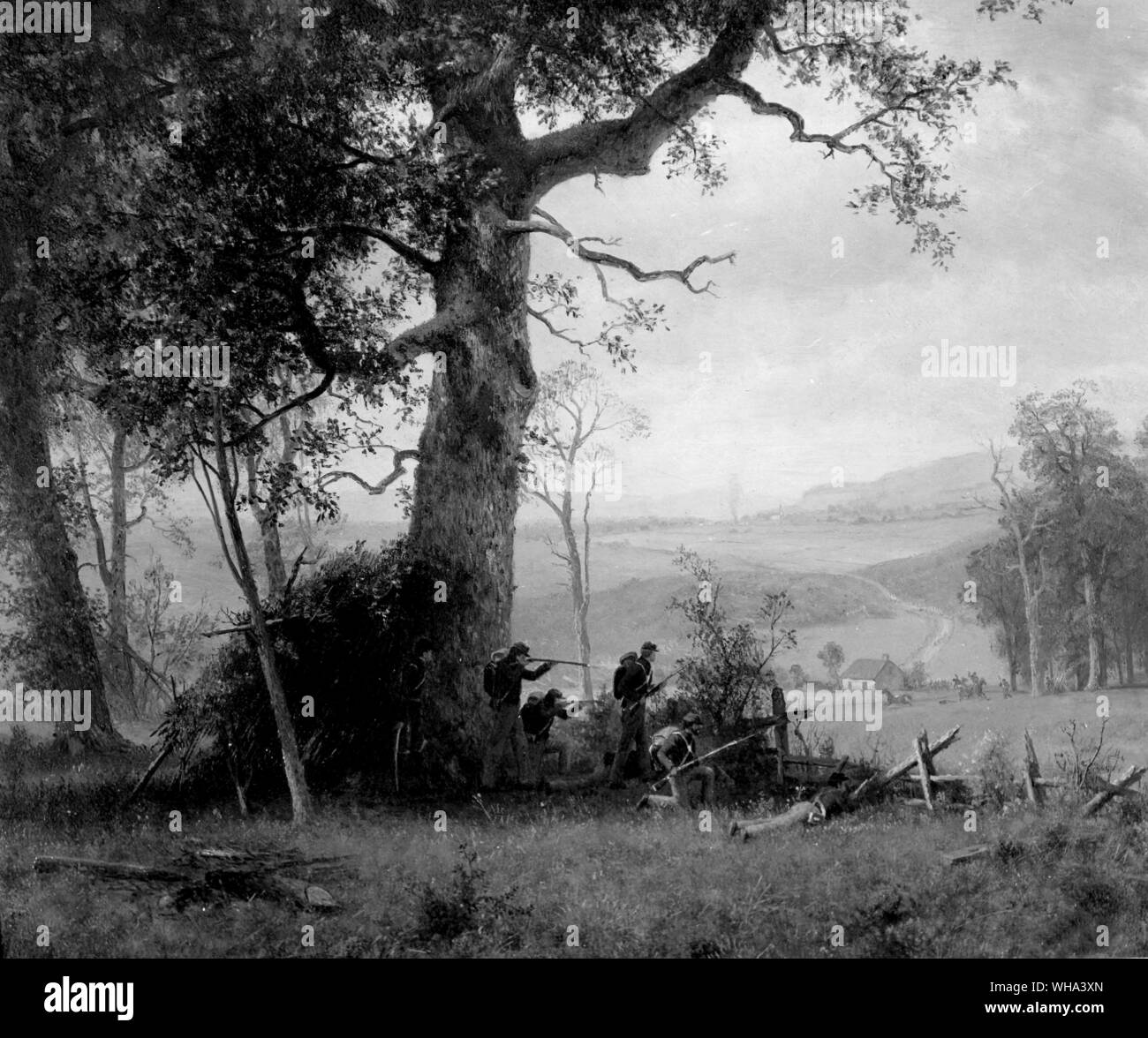 Guerra de guerrillas; ataque enemigo sobre piquetes sindicales, 1862. Foto de stock