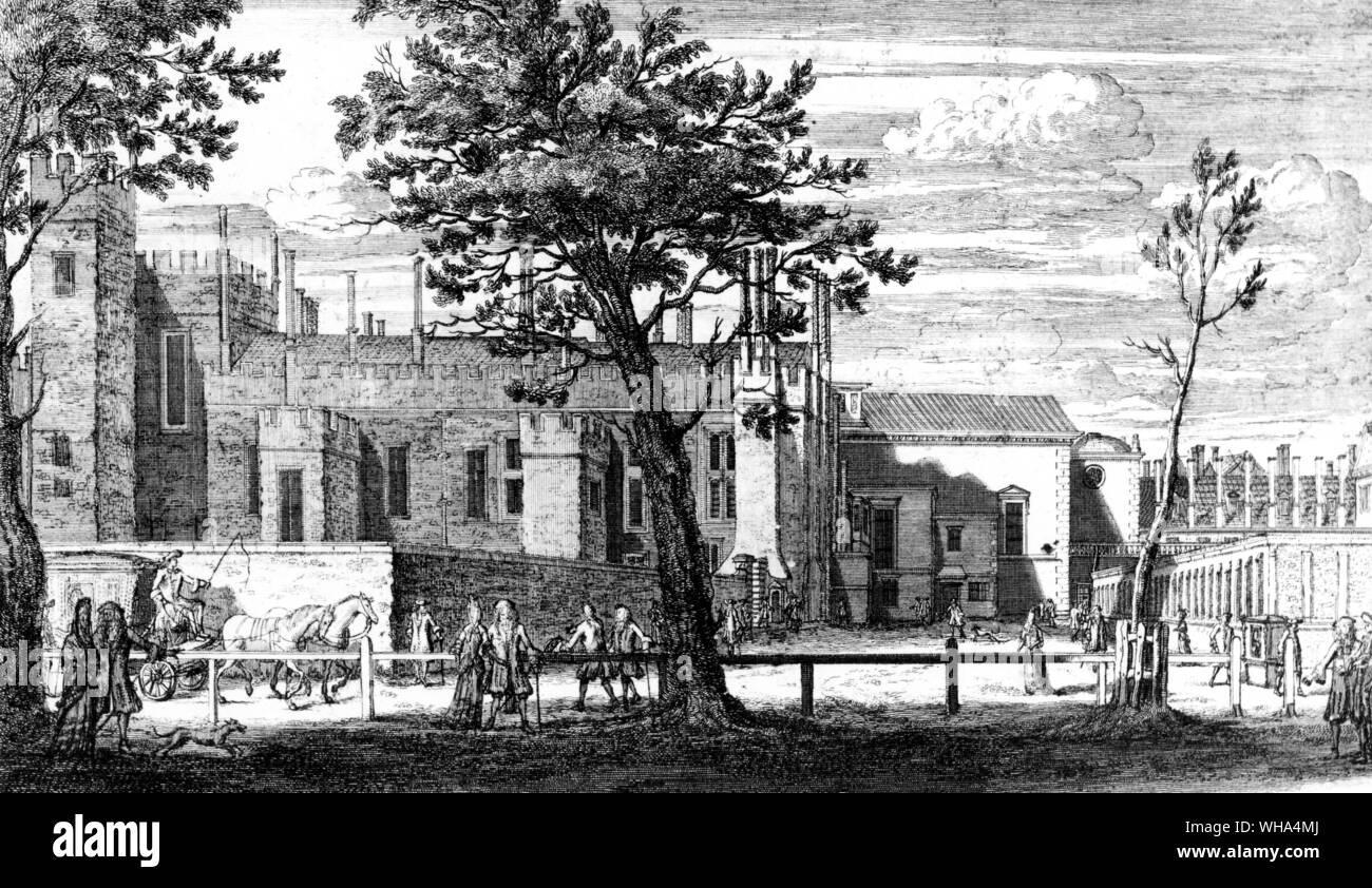 St James's Palace, desde el parque, c.1690. Tomado de Samuel Pepys diarista inglés y administrador naval; se mantuvo diario 1660-1669 (publicado en 1893-1899); presidente de la Royal Society  1633-1703 1684-1686 Foto de stock