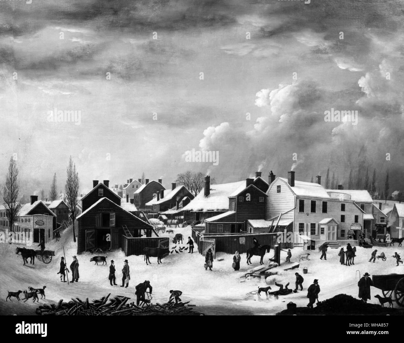 Escena de Invierno en Brooklyn c 1817. Por Francis Guy Foto de stock