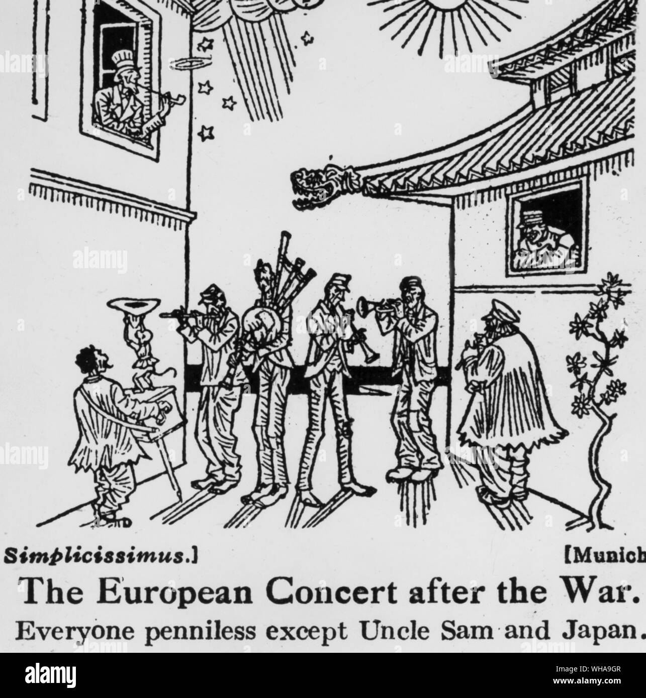 El concierto europeo después de la guerra. Todos arruinado, excepto el Tío Sam y Japón Foto de stock