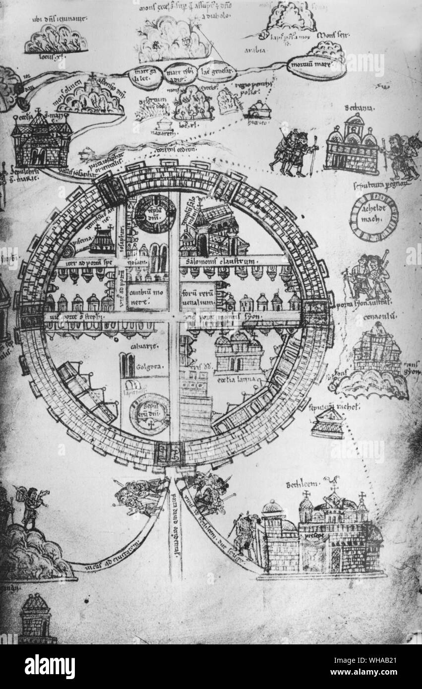 Detalle del mapa de Jerusalén del siglo XII. Foto de stock
