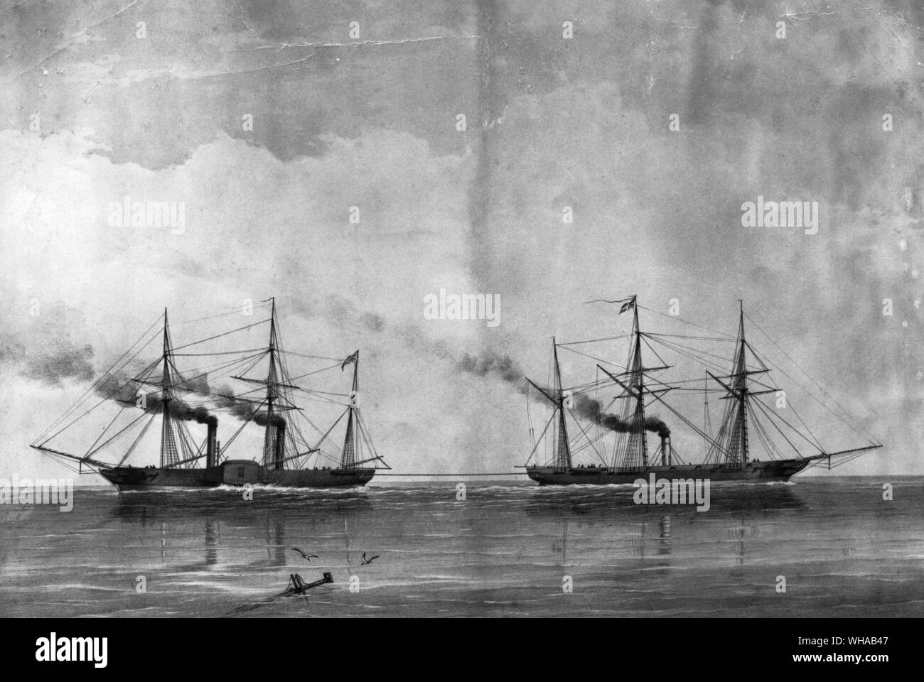 El juicio de poder entre la rueda de paletas y tornillo tuvo lugar en el canal de la Mancha el 20 de junio de 1849 y duró una hora, durante el cual el Níger remolcaron el Basilisco Foto de stock