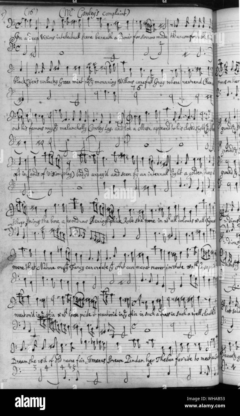 Manuscrito en los compositores propia mano de parte de la denuncia del señor Cowley por Henry Purcell. Foto de stock
