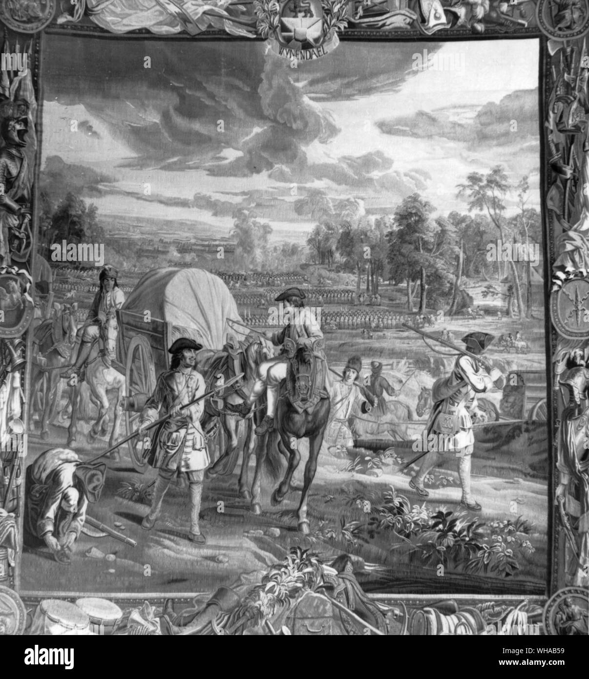 Tapiz mostrando el acoplamiento a Wynendael durante el asedio de Marlborough de Lille Foto de stock