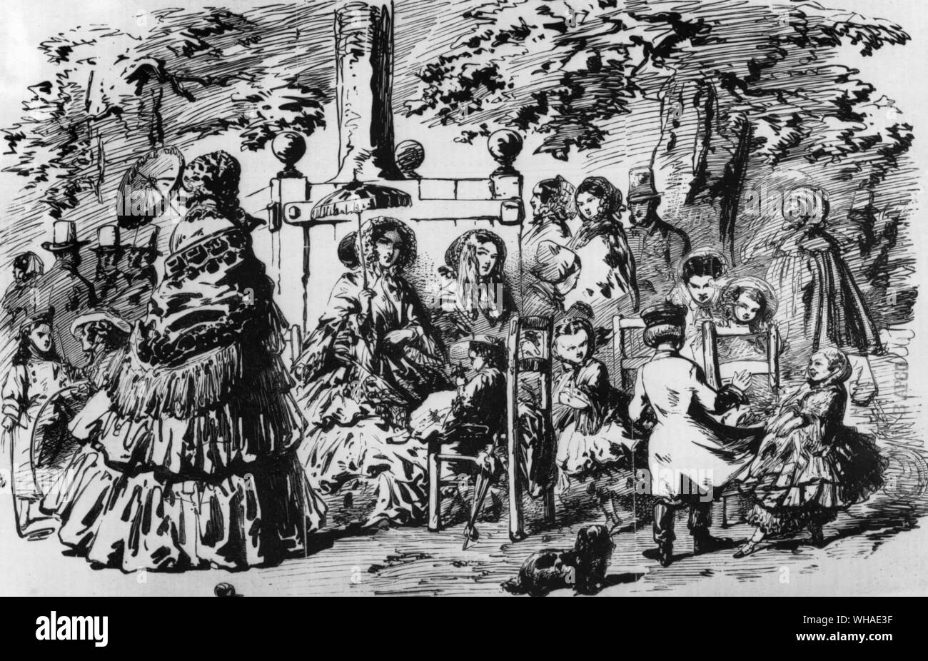 L'Ilustración 12 de febrero de 1859. Los jardines de las Tullerías. Reproducción de una pluma boceto por Henri Valentin Foto de stock
