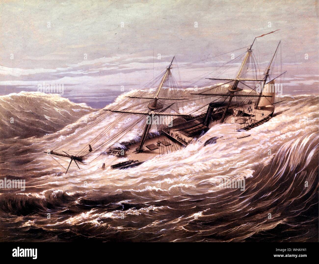 La Fragata de vapor Mississippi en un tifón de 1854. Currier & Ives litografía coloreada. Nathaniel Currier (1813-1888). James Merritt Ives (1824-1895). Foto de stock