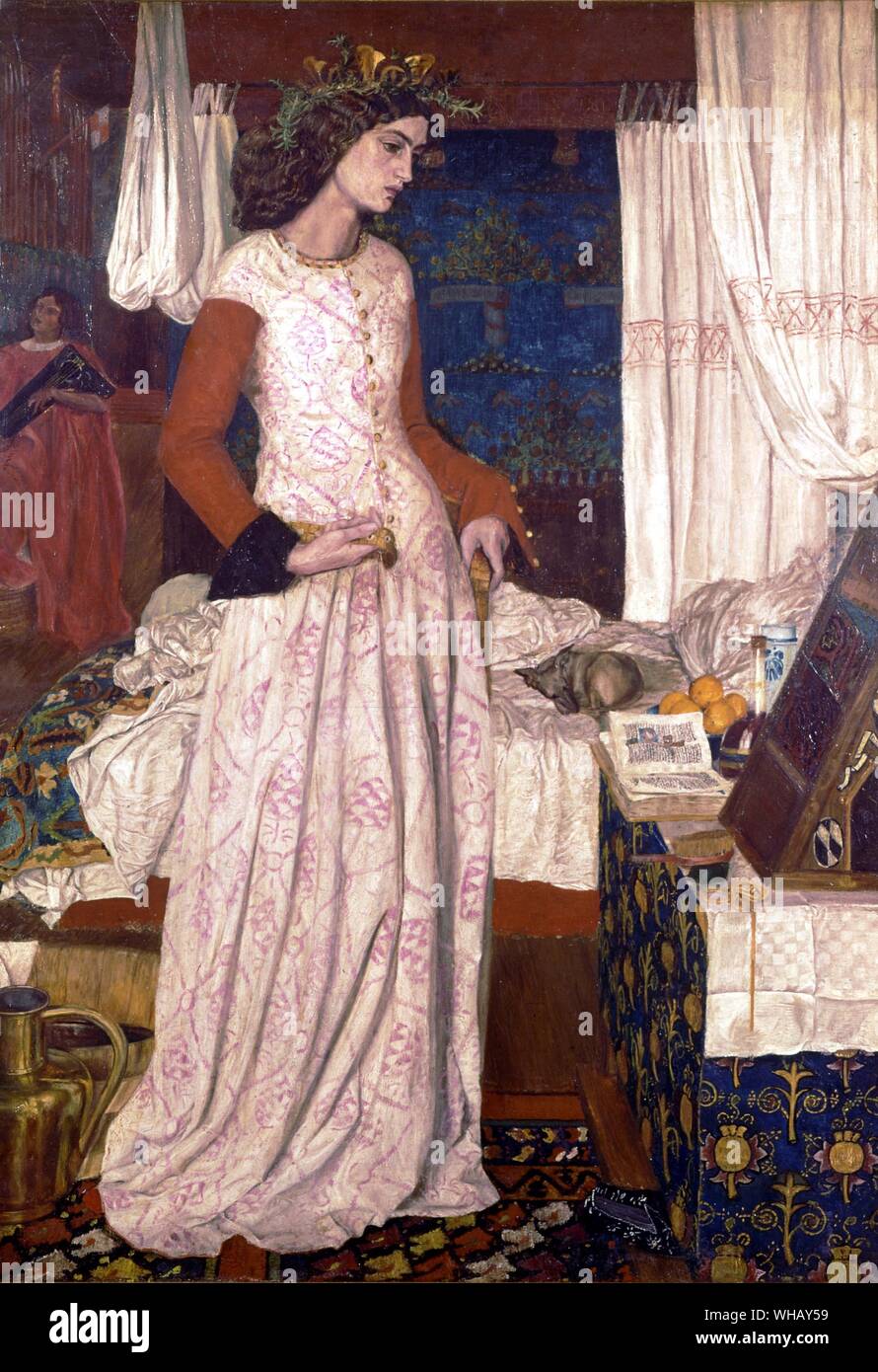 Reina Guinevere 1858 por William Morris, (1834-1896), pintor inglés. El rey Arturo, página 192. . . Morgan le Canon por Arthur Sandys 1864 Foto de stock