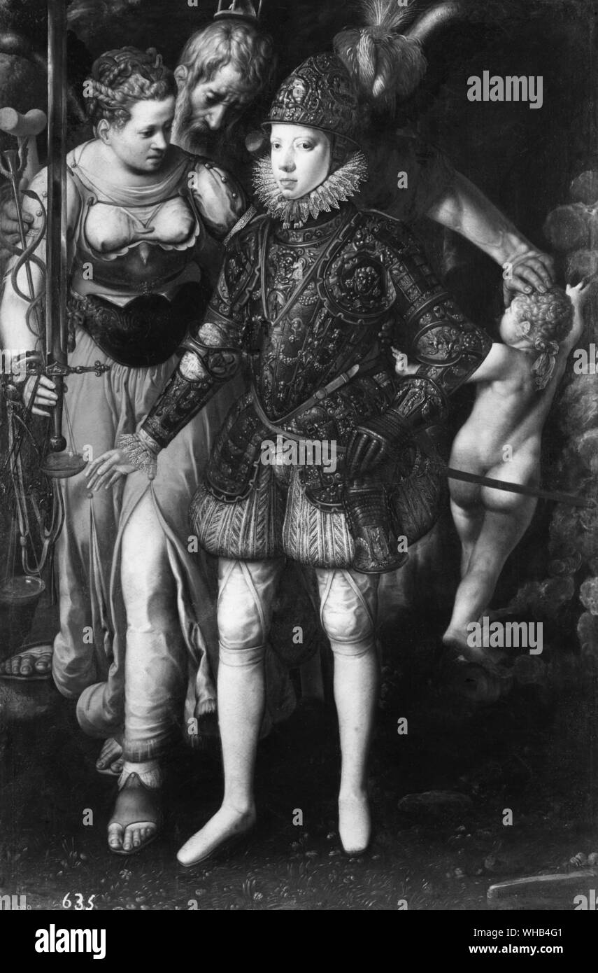 Felipe III, hijo de Felipe II y su cuarta esposa Ana de Austria. Aceite por Justus Pianitng Tilens 1593 Foto de stock