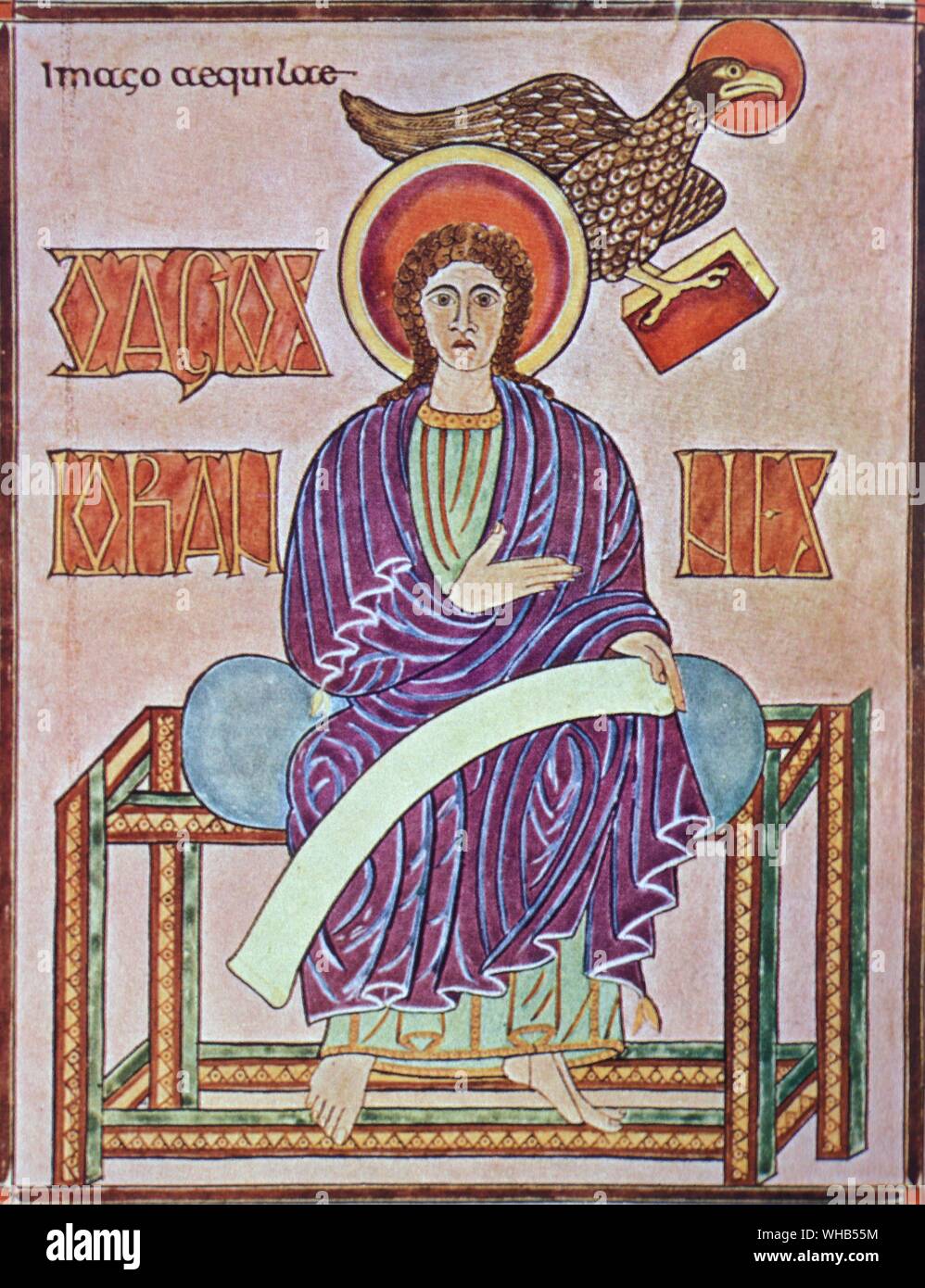 Pintura religiosa (título desconocido) - posiblemente Saint Jean l'Evangile sentado escribiendo evangelio - San Juan Evangelista. Foto de stock