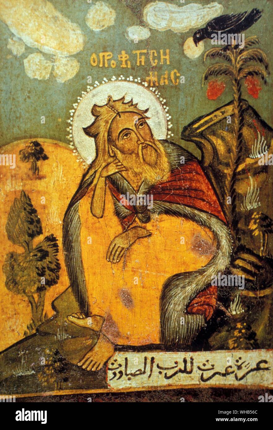 Pintura religiosa (título desconocido) pero posiblemente Elías junto al arroyo de Cherith (raven llevando pan de Dios para alimentar con él). Foto de stock