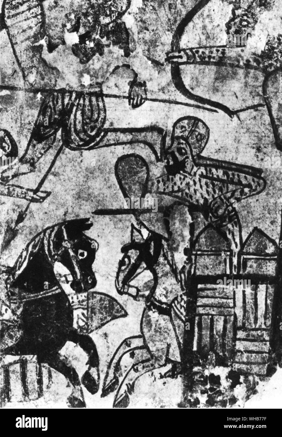 Guerreros de Egipto pintura mural del siglo XII. Foto de stock