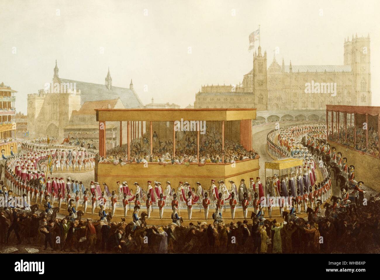 La procesión de la coronación de su majestad el rey George IV del 19 de julio de 1821, grabado pintado por G. Schard Weinreb y Douwma Limited, Londres. Foto de stock