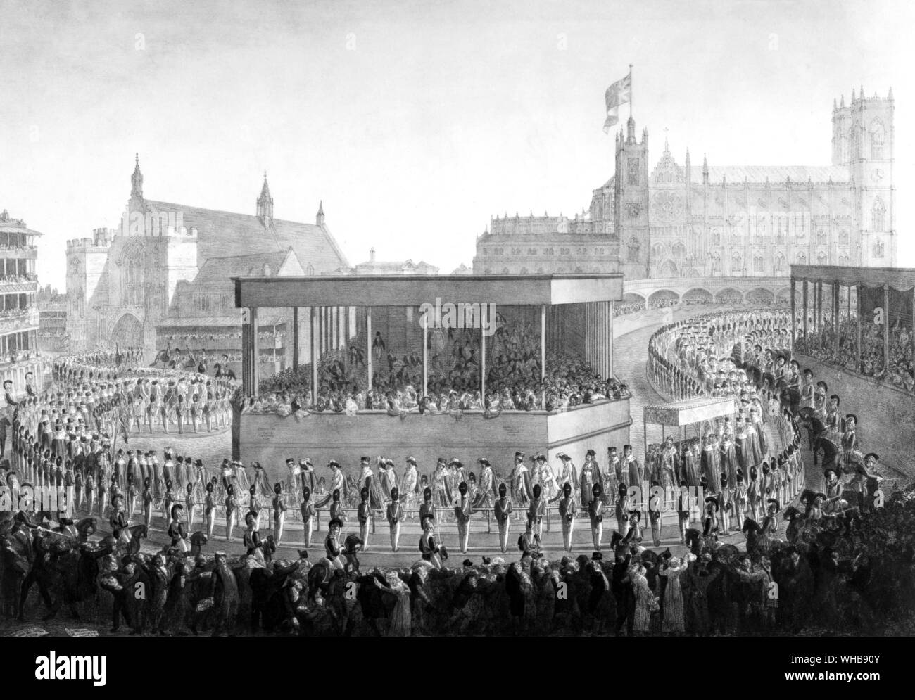 La procesión de la coronación de su majestad el rey George IV 19 de julio de 1821 - extraído de la naturaleza y sobre piedra por G. Schard Weinreb y Douwma Limited, Londres. Foto de stock