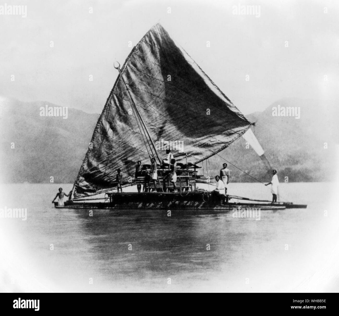 Canoa - Fiji desde el informe de los resultados científicos del viaje de exploración HMS Challenger durante los años 1873 - 1876. Foto de stock