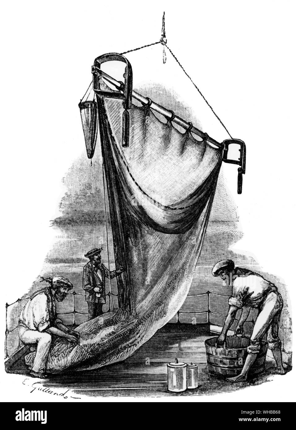 El arrastre actual y el marcador de boya, Islas Malvinas . Desde el informe de los resultados científicos del viaje de exploración HMS Challenger durante los años 1873-1876. Foto de stock