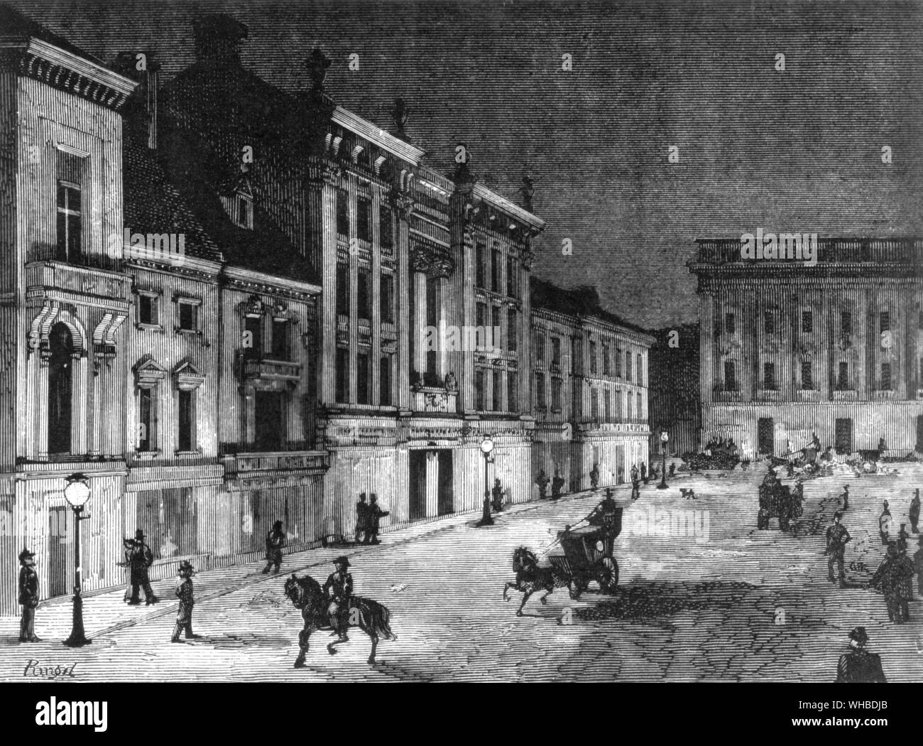 Primero, las luces de la calle incandescnt Mosely Street, Newcastle, 1881. Foto de stock