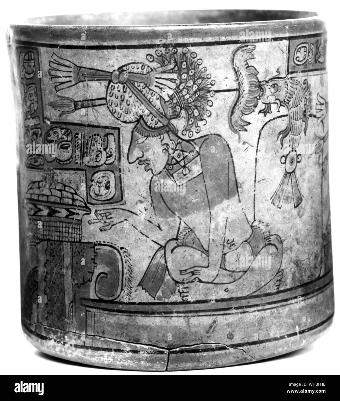 Cerámica pintada Maya : bowl representando a un nativo en la vestimenta tradicional Foto de stock