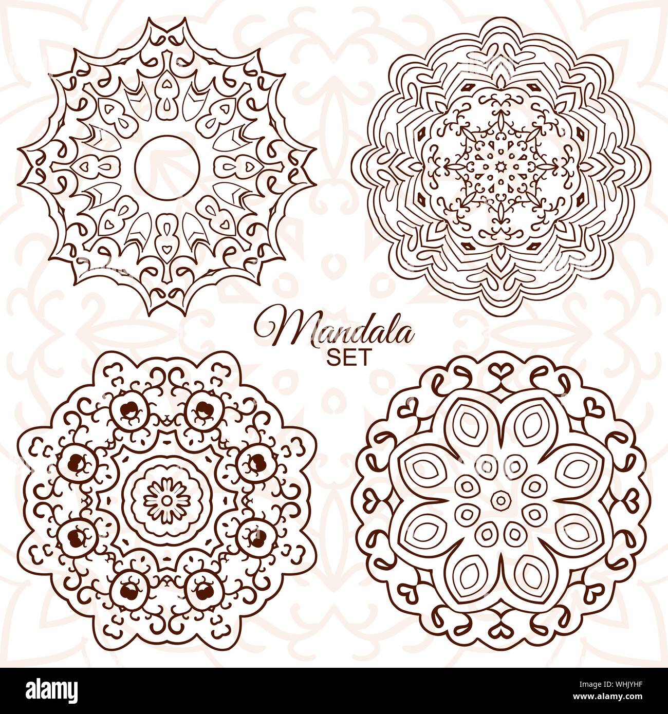 Mandala. Conjunto de mesas adornos para la creatividad. Doodle dibujo,  motivos étnicos. 4 imágenes Imagen Vector de stock - Alamy