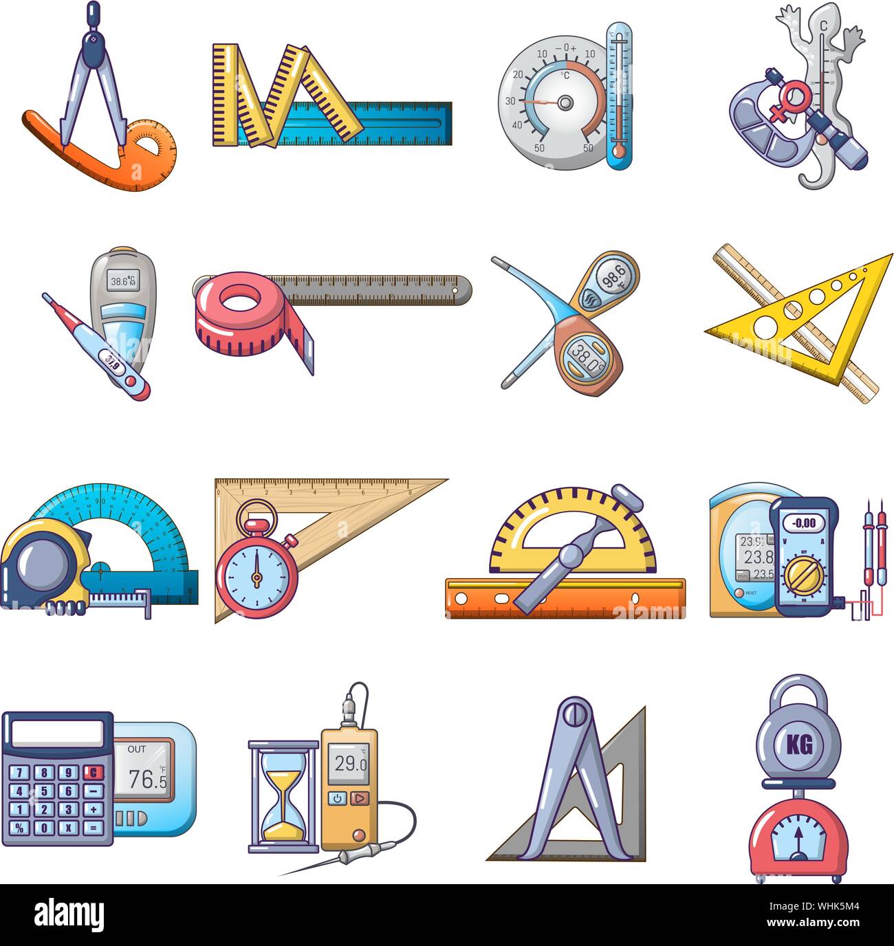 Instrumento de medición, conjunto de iconos de estilo de dibujos animados  Imagen Vector de stock - Alamy