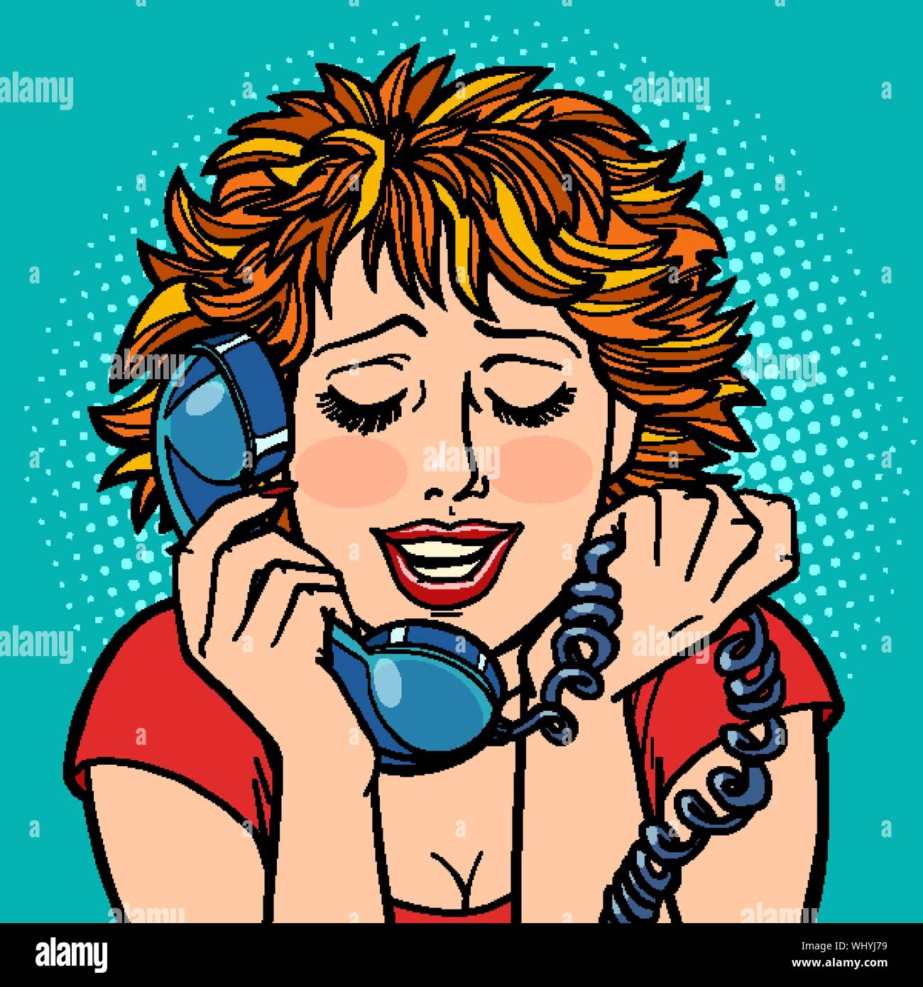 Mujer vergüenza vergüenza vergüenza. conversación telefónica. Comic cartoon pop art retro dibujo ilustración vectorial Ilustración del Vector