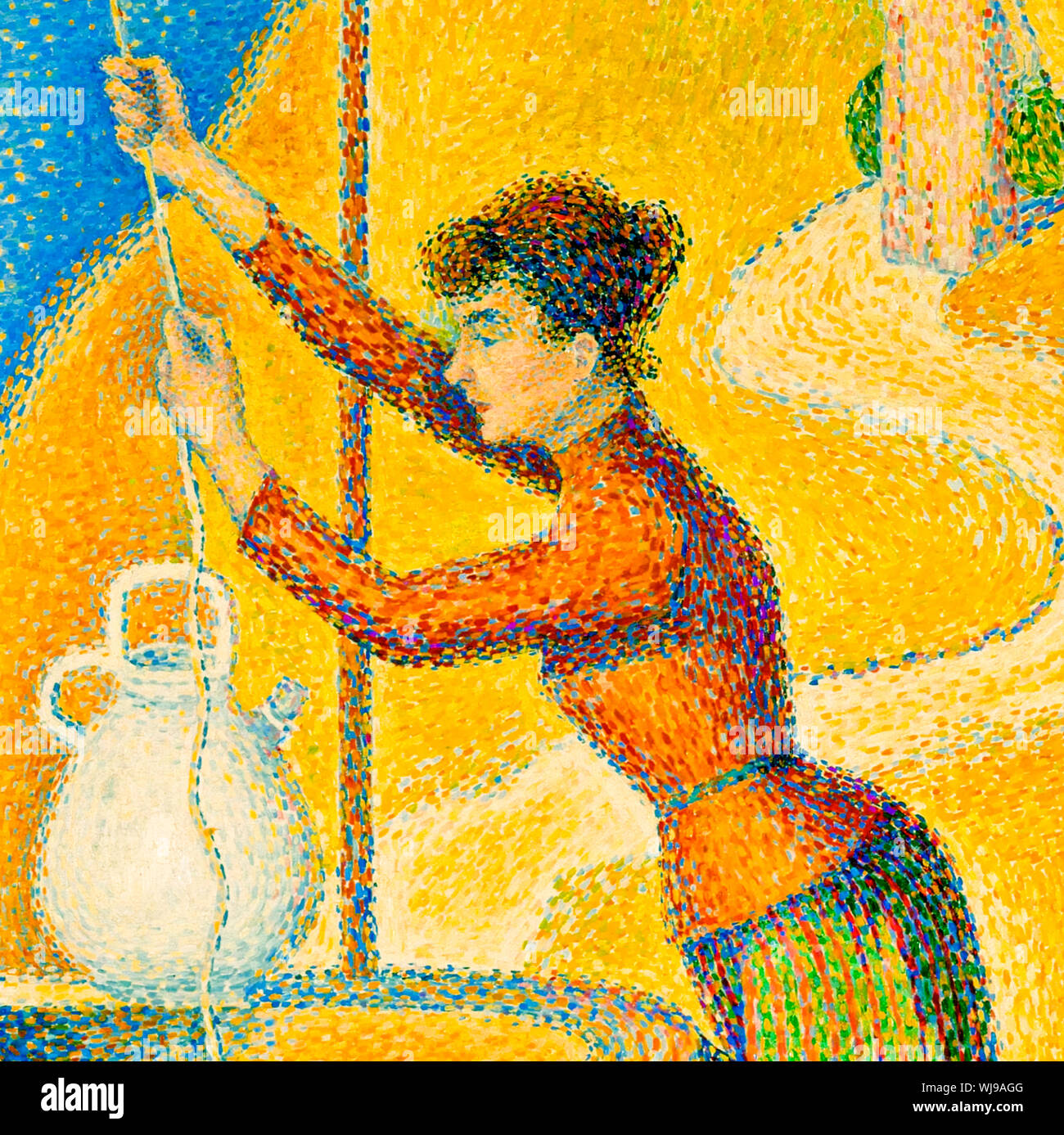 La técnica puntillista: Paul Signac, la mujer en el pozo, pintura 1892 Foto de stock
