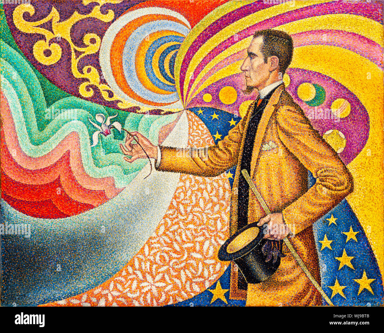 Paul Signac, pintura de retrato, Opus 217, Contra el esmalte de un fondo rítmico con latidos y ángulos, tonos y tintes, Retrato de M. Félix Fénéon en 1890, 1890, pintura neo-impresionista - arte moderno Foto de stock