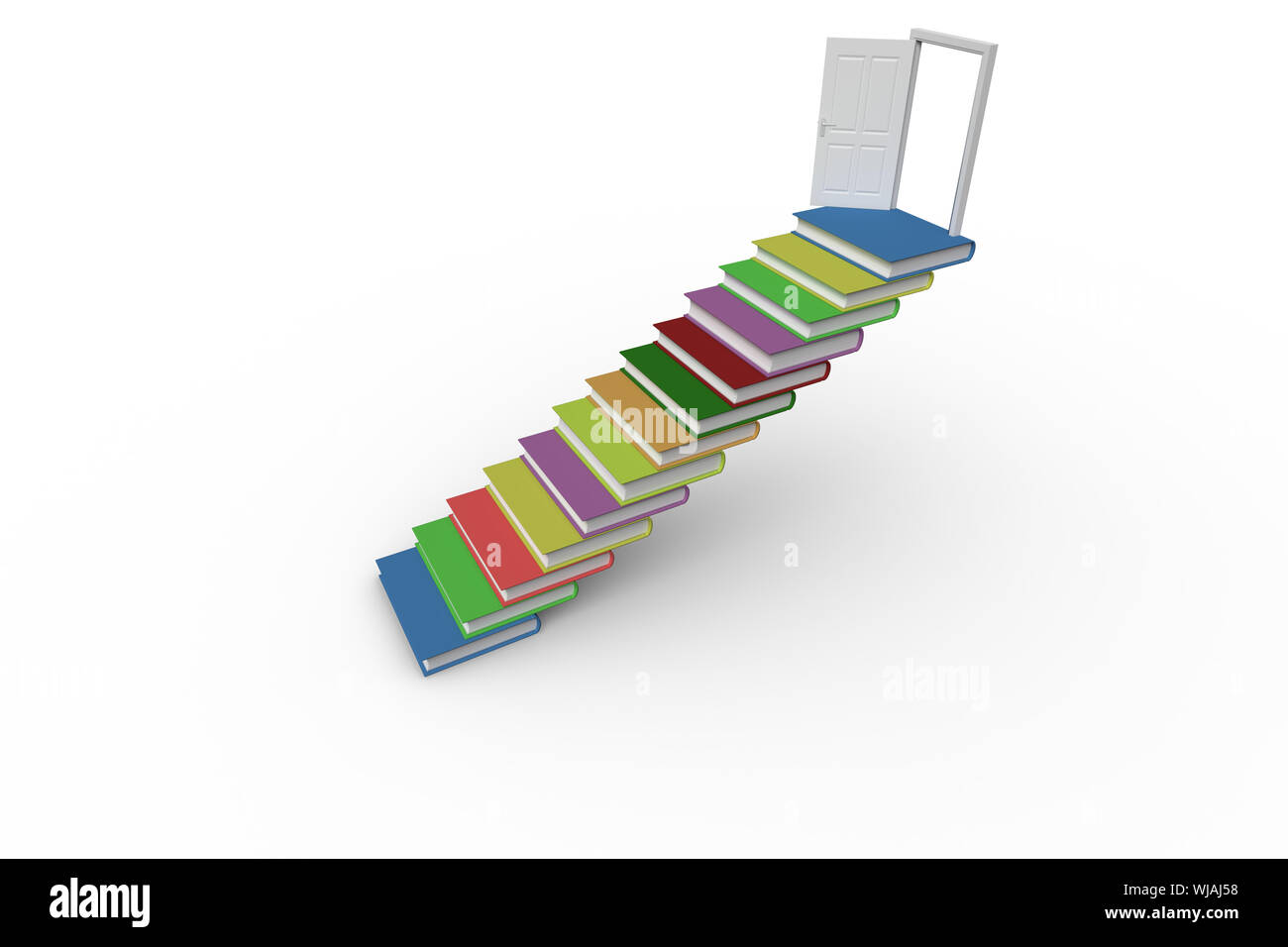 Pasos realizados desde libros que conducen a la puerta abierta Foto de stock