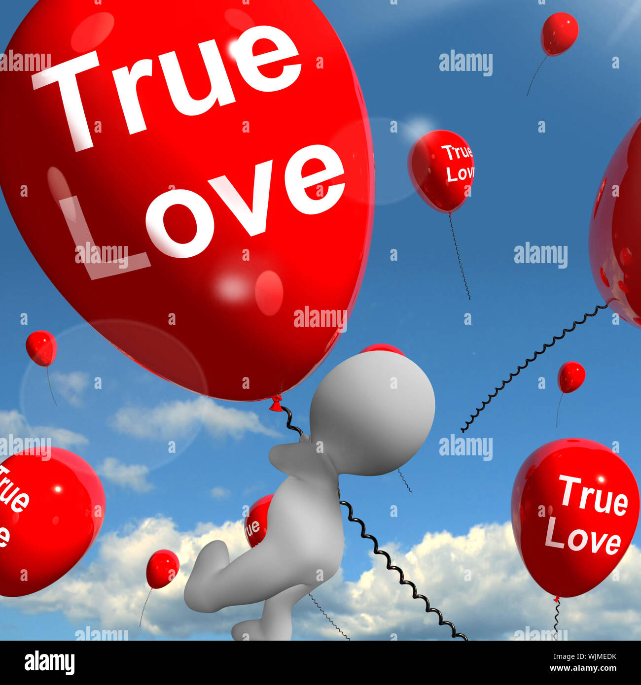 El concepto del día de San Valentín. Hombre soñando con el amor verdadero,  sosteniendo un corte de corazón rojo y parado cerca de globos románticos,  fondo azul Fotografía de stock - Alamy