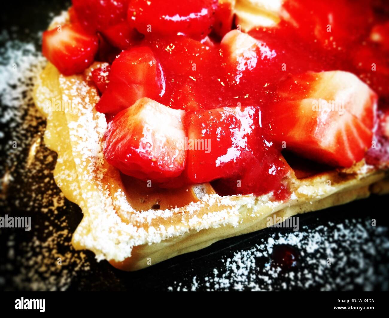 Close-up de Fresa Waffle Foto de stock
