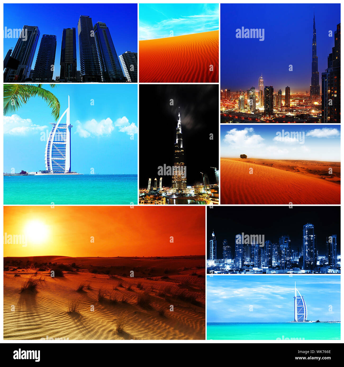 Collage de imágenes de los Emiratos Árabes Unidos, de naturaleza salvaje de las ciudades modernas Foto de stock