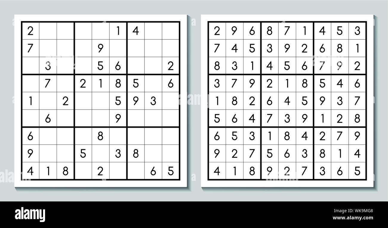 Sudoku con la respuesta. Juego de puzzle de vectores Imagen Vector de stock  - Alamy