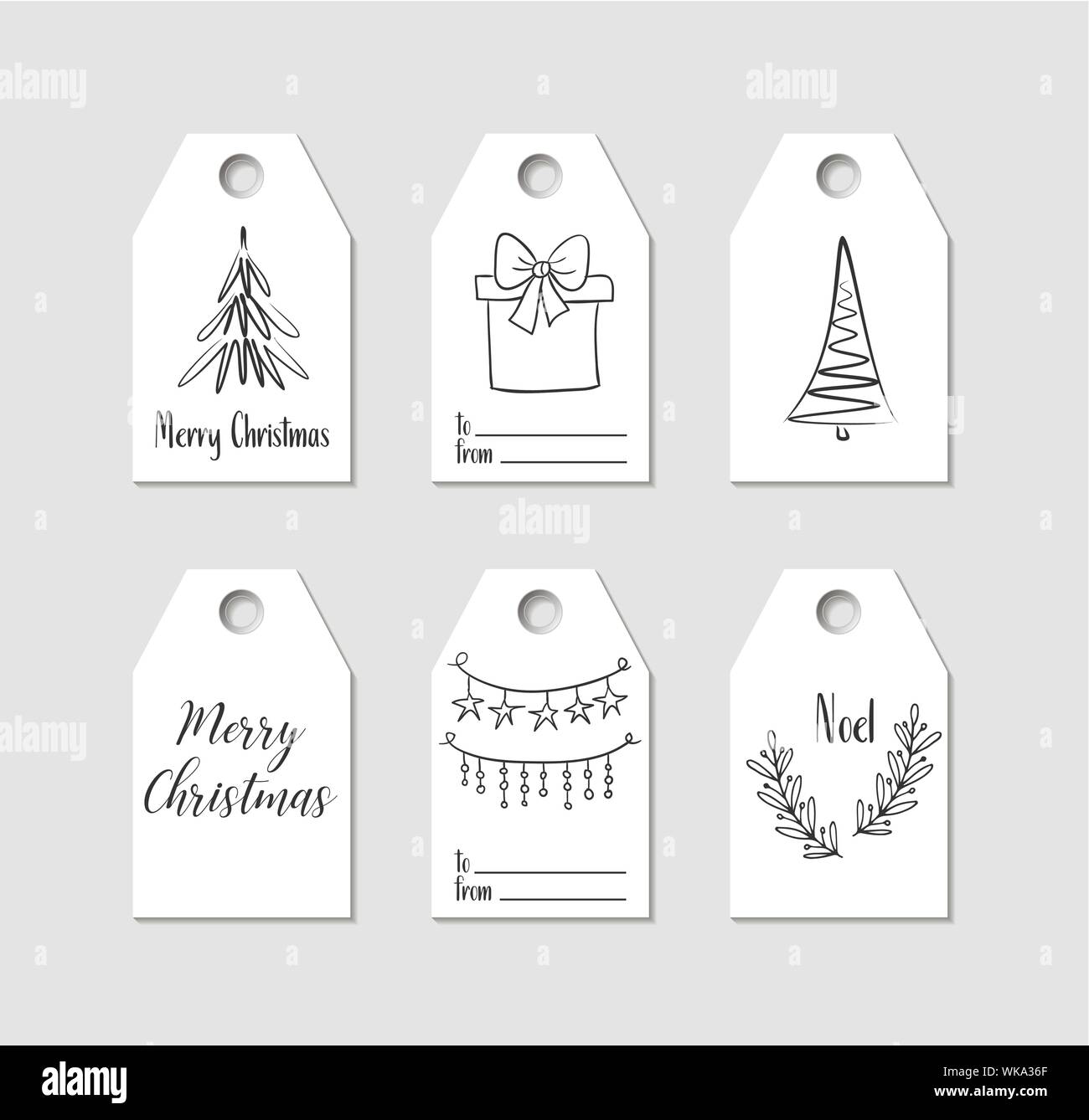 Etiquetas de regalo de Navidad dibujada a mano. Etiquetas monocromo vectorial Imagen Vector de stock Alamy