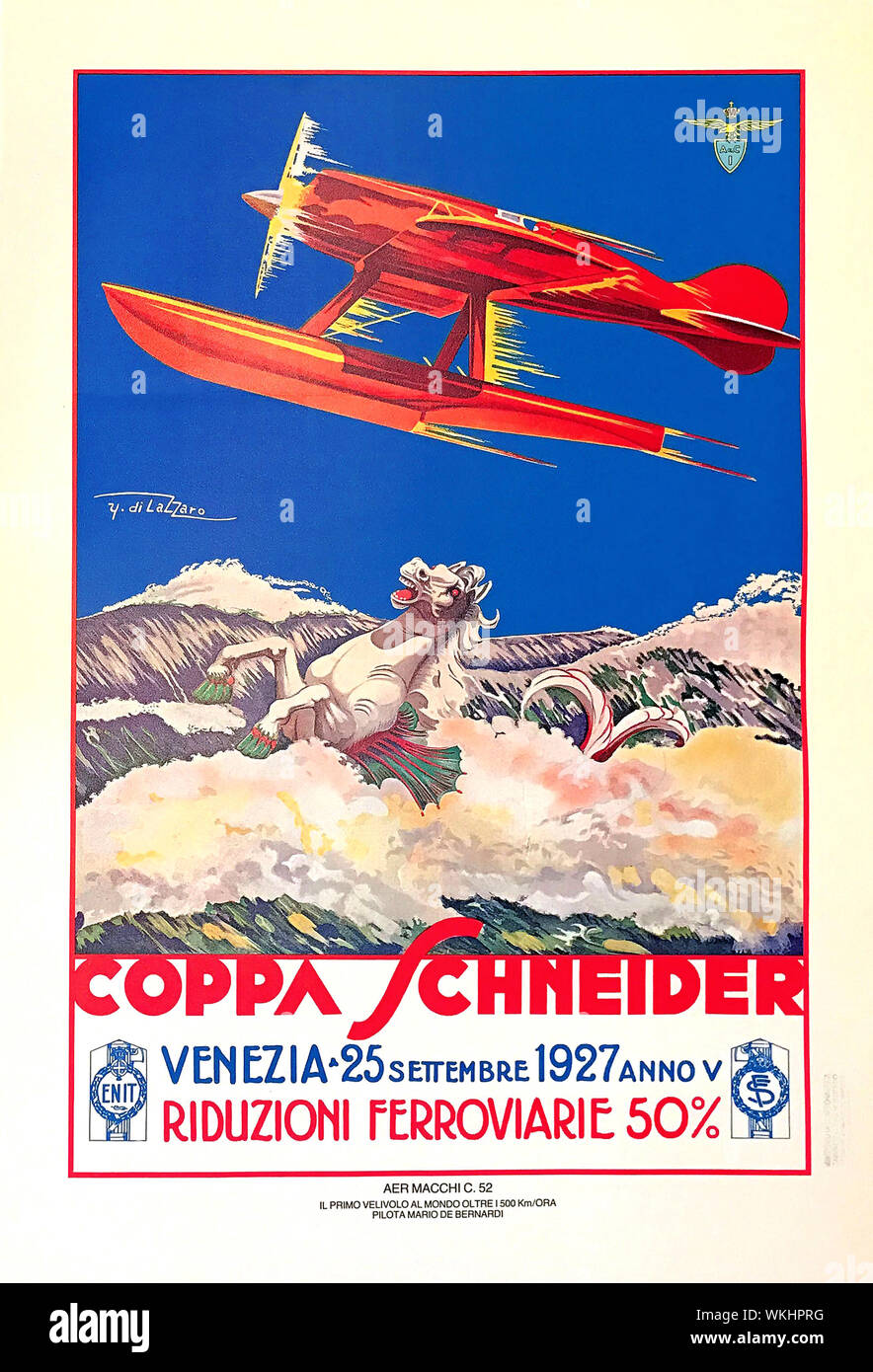 Vintage 1927 Trofeo Schneider póster con Aviación hidroavión rojo VENEZIA el 25 de septiembre de 1927 Foto de stock