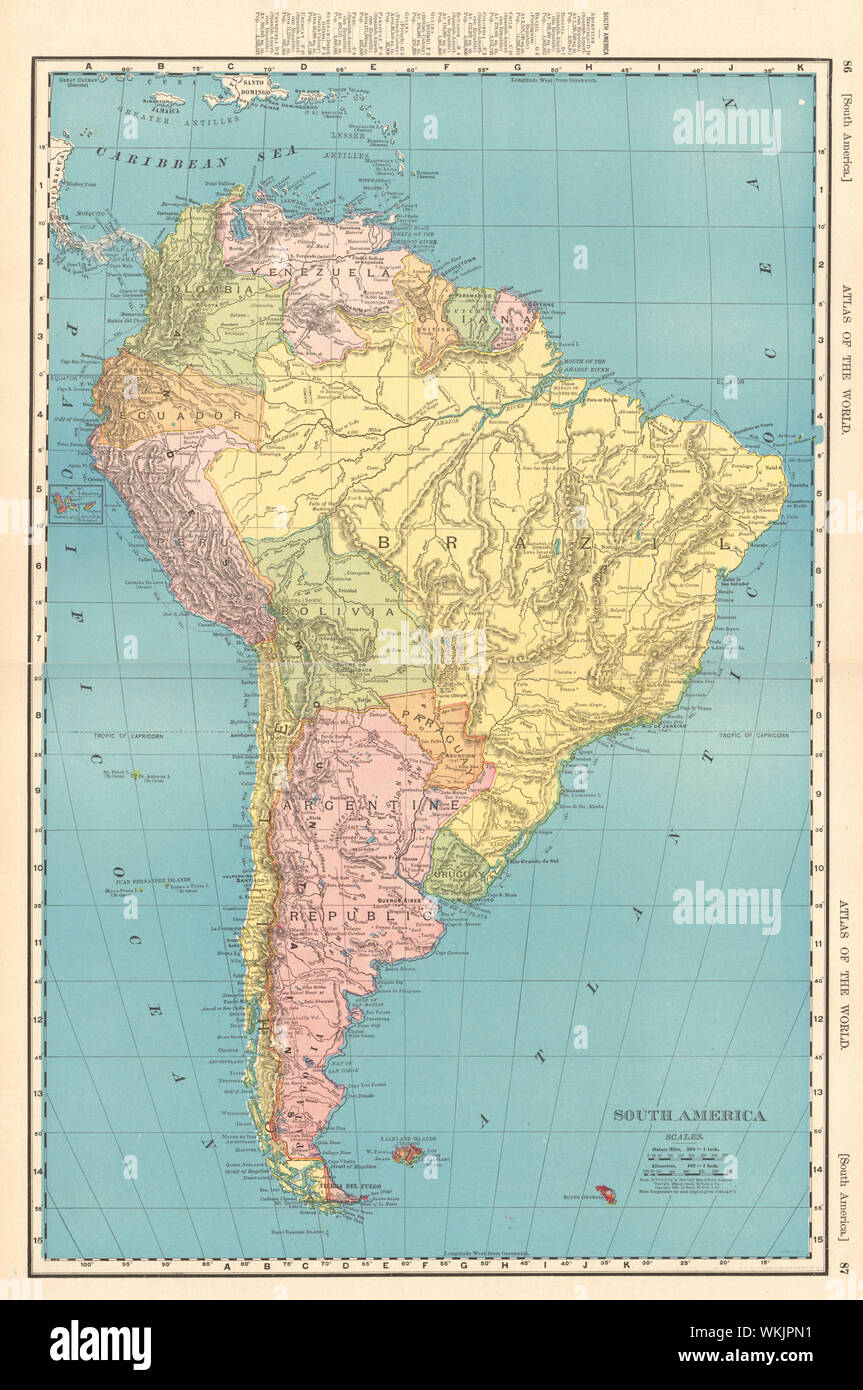 América del Sur. Frontera Paraguay-Bolivia pre guerra del Chaco. Mapa de 1906 de RAND MCNALLY Foto de stock