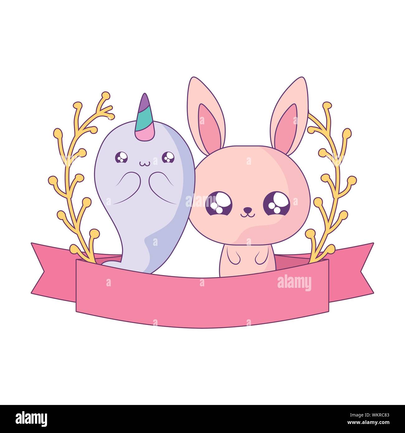 Cute Narval Con Conejo Animales Bebe Kawaii Diseno Ilustracion Vectorial Imagen Vector De Stock Alamy