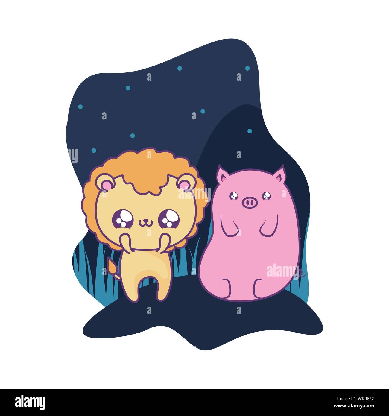 Cute Lion Con Cerdito Animales Bebe Kawaii Diseno Ilustracion Vectorial Imagen Vector De Stock Alamy